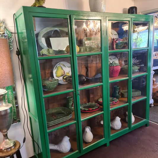Large Old Green Cabinet | Glass doors.