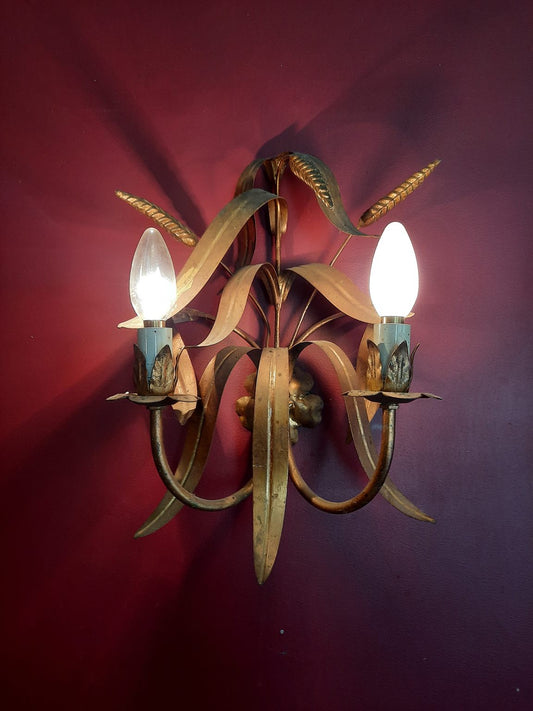 Pair of French Bronze Wheat Wall Sconces